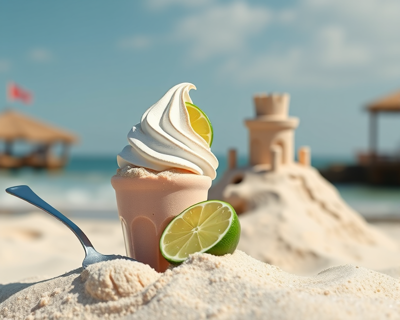 ice cream, spoon, boot, lime, sandcastle